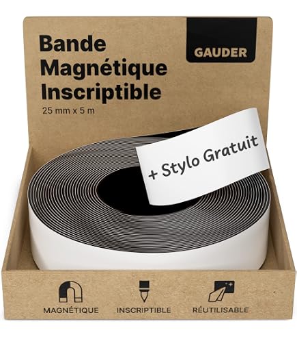 Durable - Ruban Magnétique Autocollant 3,5cm X 5m - Avec 10 Aimants - Pour Tableau, Frigo, Affichage
