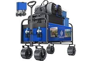 ‎KESSER KESSER® Bollerwagen faltbar max. bis 150kg belastbar mit Breiten Vollgummi Reifen | Handwagen Transportkarre | Gerätewagen inkl. 2 Netztaschen & Seitentasche | Transportwagen Gartenanhänger klappbar