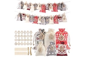 PAPIWA Calendrier de Avent Vide a Remplir 2025, Sac pour Calendrier de l'Avent en 2 Tailles, Pochon Tissu Calendriers de Avent Pour Enfant avec Numeroté