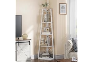 YITAHOME Estantería de estilo industrial con 5 niveles, estantería esquinera moderna e independiente, estante abierto para sala de estar, pasillo, oficina en casa, estante rústico, blanco puro