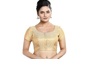 Madhu Fashion Damen Kurzärmelige Banaras Brokat Readymade Saree Bluse