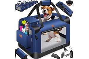 Lovpet® Trasportino per Cani - Box per Cani Pieghevole incl. Borsa per Il Trasporto e Ciotola - Cani e Gatti - casetta per Il Trasporto di Animali Domestici, Blu Marino, XL