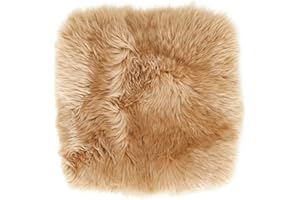 -LUXOR- living Sitzkissen Stuhl Echtfell, Flauschige Sitzauflage, Stuhlkissen, Lammfell Sitzkissen, Fell für Stühle, 34 x 34 cm Cognac, 1 Kissen