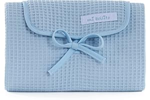 Mi bollito Baby Changing Mat Portable Foldable Waterproof 100% Waffle Cotton Fabric Easy to Store in Maternity Bag Ideal Newborn Gift (Light Blue)