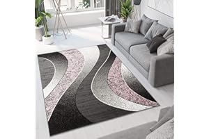 TAPISO Dream Tappeto Camera Soggiorno Salotto Moderno Grigio Rosa Astratto Onde A Pelo Corto 180 x 250 cm