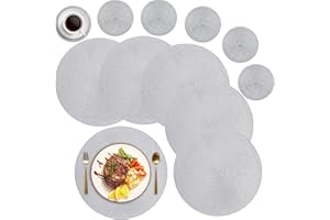 MI CASA Round Placemats and Coasters Set of 6, Round Braided Woven Place Mats Washable Heat Resistant Table Mats for Kitchen Dining Table Home Restaurant, Grey