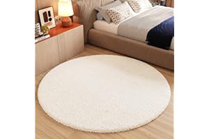 TAPISO Essence Alfombra Redonda Shaggy de Pelo Largo, Moderna, Color Crema, Color Crema, Sala de Estar, Dormitorio, Cama para Adultos y niños, Escritorio, Supersuave, Gruesa, Oeko-Tex, 100 x 100 cm