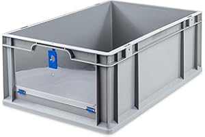 aidB Eurobox NextGen Insight Cover blau, 600x400x220 mm, Cover hoch, robuste Regalbox mit Entnahmeöffnung, stapelbare Kunststoffkiste, ideal für die Industrie, 1St