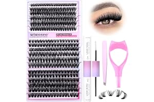 wiwoseo Russian Cluster Lashes DIY Lash Extension Kit with Bond and Seal Lash Glue and Mascara Sheild, 360pcs Individual Eyelashes Cluster Natural Look D Curl Lash Extension Kit(60p+80p+100p, 10-18MM)
