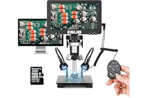 ESSLNB Microscopio 7" LCD Microscopio Digitale 1080FHD Immagine con 32G Carta Telecomando 8 Luci LED Regolabili&2 Luci di Riempimento Supporto in Metallo Ricaricabile Batteria al Litio