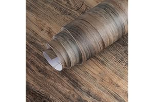 JSEVEM 40CM×3M Thick Brown Grey Wood Wallpaper Peel and Stick Self Adhesive Vinyl Wrap Waterproof Gray Wood Contact Paper Sticky Back Plastic Matte Textured Wall Tile Stickers for Cabinet Door Worktop