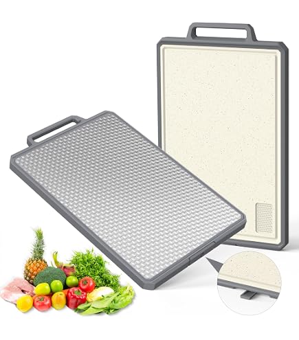 Großes Edelstahl Schneidebrett Doppelseitig – 38x28 Cm, Mit Anti-Rutsch-Silikonpad, Skala, Griff & Nut, Antibakterielles PP-Material