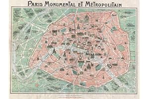 Wee Blue Coo Robelin Paris Monument Map French Large Wall Art Poster Print Thick Paper 18X24 inch Carte français Mur Impression d'affiches