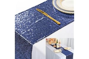 ShinyBeauty Navy Blue Sequin Table Runner-12x72inch Wedding Table Runner Linen Table Cover Overlay Christmas Decor Glitter Table Runners