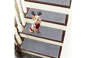 BEQHAUSE Stair Treads, 4 pcs Non Slip Stair Treads, 22x70 cm Stairs Carpet Tread Washable Machine for Kids Elders and Pets 100% Polyester, Grey