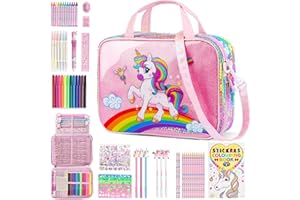 D-FantiX Kit Coloriage Enfants Parfumés aux avec Sac à main Licorne, Set d'art pour Enfants 63 pièces Kit Dessin, Crayons, Stylos de Couleur, Autocollants, Licorne Jouet Cadeau fille 4 5 6 7 8-12 ans