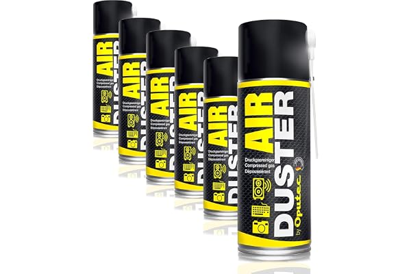 6x400ml Oputec Air Duster - Nettoyage à air comprimé avec rallonge - Nettoyage facile de clavier, PC, ordinateur, téléphone, appareil photo, imprimante, console Xbox, Playstation - Made in Germany