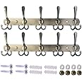 Dseap Wall Mounted Coat Rack - 5 Tri Hooks, Heavy Duty, Stainless Steel, Metal Coat Hook Rail for Coat Hat Towel Purse Robes Mudroom Bathroom Entryway (Bronze, Pack of 2)