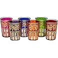 Moroccan Tea Glasses with a Beautiful Classical Moroccan Design Painted and Decorated by Hand Pack of 6 (Multicoloured)