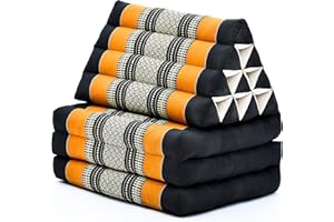 ‎LEEWADEE Leewadee - Bequeme Japanische Bodenmatratze - Thai Bodenliege mit Dreieckskissen - Futon Klappmatte - Thai Massagematte, 170 x 53 cm, Schwarz Orange