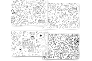 JEKA Set di 4 tovaglie di carta da colorare, 4 motivi: Pirati - Fantasia - Mandala - Giochi, Immagini da colorare, Colorare per bambini, Attività per bambini, Idea regalo, Decorazione della tavola