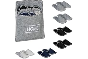 Relaxdays Pantofole per Ospiti, Set 6 Paia di Ciabatte Antiscivolo Casa, Taglia Unisex 36-45, Borsa, Feltro, Multicolore, 100%