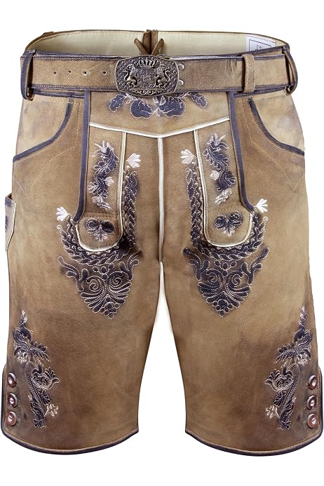 Produktbild von Trachtenhose Kurz Schöneberger Trachtenlederhose Stephan – Kurz, Aus Nubukleder Inkl. Hosenträger Oktoberfest Lederhose