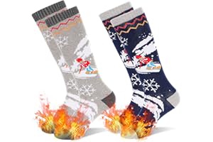 GRPSKCOS Kids Ski Socks, 2 Pairs Warm Thick Thermal Snowboard Skating Socks for Boys Toddler 3-12 Years