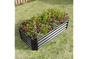 FOUBAM Hochbeet Metall,Hochbeet Garten Pflanzkübel Blumenkasten 120x61x30cm Pflanzkasten Terrassen Gemüsebeet Pflanzbeet Verzinktem Hochbeete für Garten Metall Kaufen Cortenstahl Schwarz