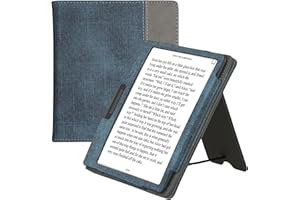 kwmobile Carcasa Compatible con Onyx Boox Leaf 2 Funda - Funda con Stand Agarre de Mano y Tarjetero - Azul Oscuro/Gris Oscuro