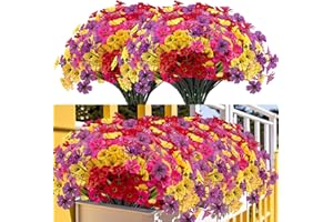 ‎KINISTY Kinisty Kunstblumen für Außen 16 Bündel Künstliche Blumen Outdoor Balkonpflanzen Wetterfest Plastikblumen wie Echt für Balkon Balkonkasten Garten Freien(Rot Gelb Rosa Lila)