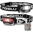 Foxelli LED Head Torch - for Adults & Kids, Running, Camping, Hiking Headtorch Battery Powered with White & Red Light, Lightweight Waterproof Headlamp with Comfortable Headband, Batteries Included