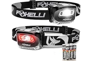 Foxelli LED Head Torch - for Adults & Kids, Running, Camping, Hiking Headtorch Battery Powered with White & Red Light, Lightweight Waterproof Headlamp with Comfortable Headband, Batteries Included