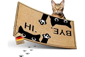 ‎ELBFUCHS ElbFuchs Katzen-Fußmatte Kokos 60x40cm Hi & Bye Katze I Extra langlebige & rutschfeste Kokosmatte für Innen & Überdachte Außenbereiche I Lustige Türmatte mit Katzenmotiv I Ideal als Schmutzfang