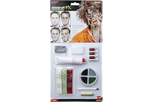 Smiffys Make-Up FX, Complete Zombie Kit, Red, Facepaint, Blood, Liquid Latex, Horror Flesh, Crayon & Applicator
