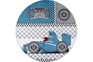 Carpetsale24 Alfombra Infantiles, Color Azul, diseño de Coches de Carreras, 111330, Alfombra Redonda, Alfombras habitación Infantil-habitación bebé, 160 cm Redonda