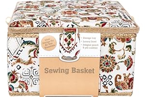 Creations for Korbond Extra Large Sewing Basket African Boho, Cream, Cotton