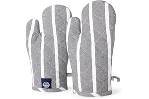 ENCASA XO Encasa Homes Long Guantes de Mano para Microondas para Horno (2 pcs Set) para Cocinar y Hornear en la Cocina - Resistente al Calor, Grueso y Seguro - Roma Grises