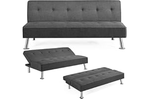 Soberine Divano Letto Imbottito a 2 Posti Convertibile in Letto 105°-180°da Soggiorno/Stanza Ospiti per Lettura/TV/Riposo Divano Moderno da Salotto Tela/Grigio Scuro