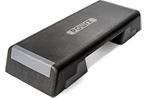 POWRX Step Aerobics Professional Fitness (89 x 34 cm) - Stepper per allenamento a casa o in palestra, altezza regolabile e superficie antiscivolo