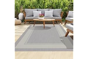 homeart Outdoor Rugs | Easy-Cleaning Indoor & Outdoor Area Rugs for Porch, Deck, Balcony, Garden, Picnic, Kitchen, Hallway | UV & Weather-Resistant Large Patio Rug Mats | Grey Cream, 80 x 150 cm