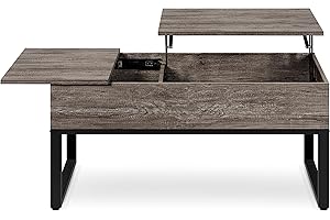 ‎YAHEETECH Yaheetech Couchtisch mit höhenverstellbarer Platte Lift Top Kaffeetisch Wohnzimmertisch getrennt versteckter Stauraum Sofatisch Stabiler Metallgestell Taupe Wood
