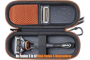 Woollo Funda de PU Compatible con Gillette Fusion 5 y ProGlide Maquinilla de Afeitar Húmeda para Hombre,Portátil,Rígida,Funda de Viaje,Impermeable para Maquinilla de Fusion5,Naranja
