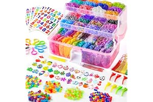 Inscraft 17500+ Loom Bänder Set, 28 Farben Loom Gummibänder für Armbänder, Loop Armbänder set Kinder zum Halsketten und Gummi Armband basteln, mit 600 Clips, 352 Perlen & rosa Aufbewahrungsbox