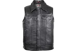 MDM Gilet da moto in pelle con colletto in vera pelle bovina