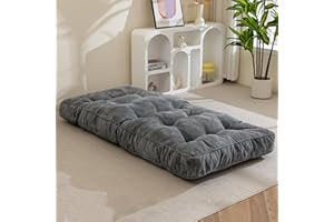 MAXYOYO Colchón Futón Individual de 15 cm de Grosor con Relleno de Espuma Triturada y Bordes de Diseño, Práctico Colchón Plegable para Suelo o Futón (No Incluye Estructura)