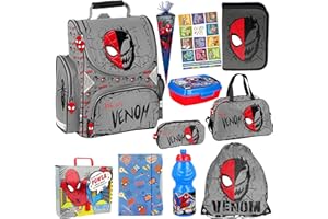 GOLDKIDS Spiderman 1.Klasse Schulranzen Set XXL 11-teilig Teile ergonomischer Ranzen Federmappe Turnbeutel Aktentasche Mappe Zuckertüte Aufgabenheft für die Grundschule. Geeignet ab der ersten Klasse Junge