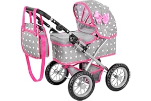 Kinderplay Dolls Pram | Toy Pram | Baby Doll Pram - Toy Pushchair | Dolls Buggy | Dolls Pushchair | Doll Stroller with Adjustable Handle (33-63 cm), model KP0261S
