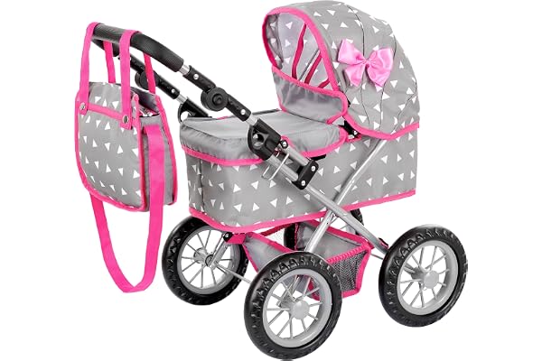 Kinderplay Poussette Poupee, Poussette Jouet - Poussette Landeau Bebe pour Poupée, Gondola, Poignée Hauteur Entre 33 et 63 cm, Ce Landau Est Plus Facile à Pousser pour Les Enfants (KP0261S)