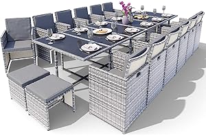 ‎SWING & HARMONIE Swing & Harmonie Sitzgruppe Garten - Rattanmöbel Outdoor - Robuste Gartenmöbel - Hochwertige Gartengarnitur - Garten-Essgruppe - Outdoormöbel - Esstisch (17-Teilig, grau)